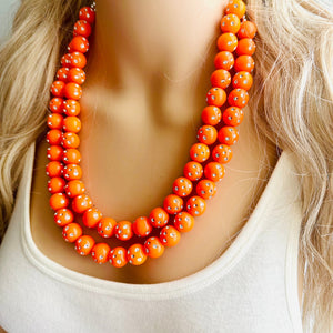 Orange Mirror Ball Silver Chain necklace, stunning sparkle shimmer statement bib necklace, 2 strand necklace electric orange geometric