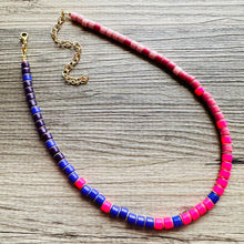 Load image into Gallery viewer, 18K Gold Block Layering Pink &amp; Purple Beaded 1 Strand Necklace, Colorful Jewelry, Chunky statement necklace, jelly bean necklace confetti