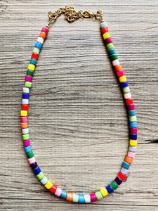 18K Gold Block Layering Rainbow Beaded 1 Strand Necklace, Colorful Jewelry, Chunky statement necklace, jelly bean necklace confetti pride