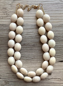 Neutral Statement Necklace, chunky beaded jewelry, chunky tan champagne necklace, color block beaded necklace, everyday jewelry