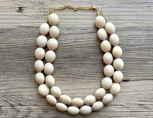 Neutral Statement Necklace, chunky beaded jewelry, chunky tan champagne necklace, color block beaded necklace, everyday jewelry