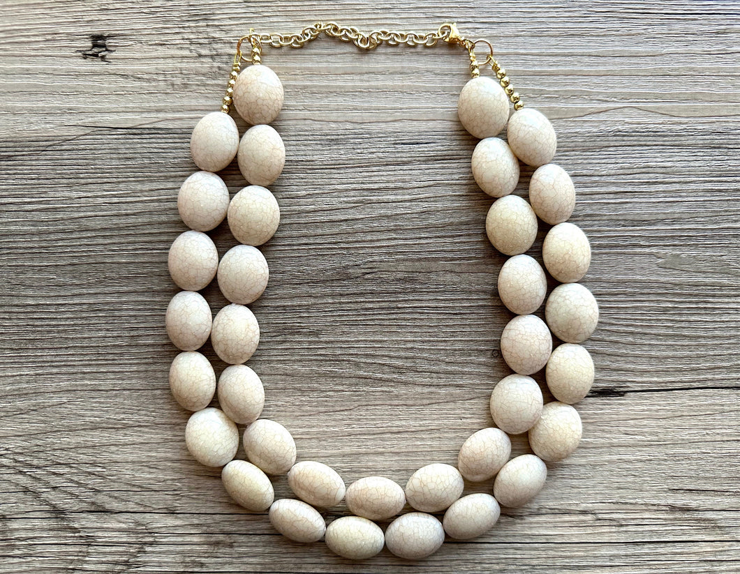 Neutral Statement Necklace, chunky beaded jewelry, chunky tan champagne necklace, color block beaded necklace, everyday jewelry