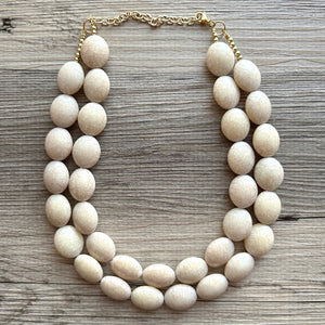 Neutral Statement Necklace, chunky beaded jewelry, chunky tan champagne necklace, color block beaded necklace, everyday jewelry