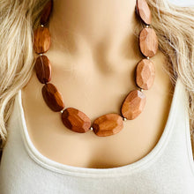 Load image into Gallery viewer, Single Strand Wood Beaded Necklace, brown Jewelry Chunky statement necklace, big beaded necklace jewelry, natural smooth wood