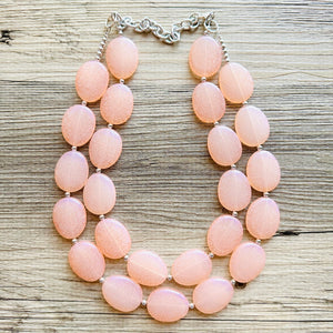 Tangerine Sky Statement Necklace, Big beaded jewelry, Double Strand Statement Necklace, Bib necklace orange bridesmaid wedding silver