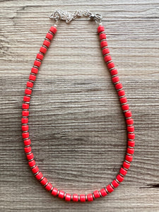 Americana Red Block Layering Gunmetal Silver Ombré Beaded 1 Strand Necklace, Colorful Jewelry, statement jelly bean necklace confetti