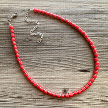 Load image into Gallery viewer, Americana Red Block Layering Gunmetal Silver Ombré Beaded 1 Strand Necklace, Colorful Jewelry, statement jelly bean necklace confetti