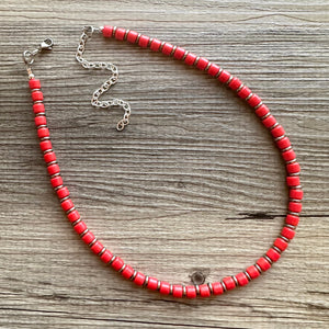 Americana Red Block Layering Gunmetal Silver Ombré Beaded 1 Strand Necklace, Colorful Jewelry, statement jelly bean necklace confetti