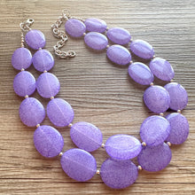 Load image into Gallery viewer, Purple Paradise chunky statement necklace, lavender big bead jewelry gifts for women, bib jewelry Multi-Strand necklace beaded