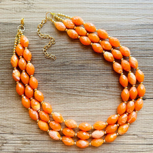 Clementine Statement Necklace, chunky bib beaded jewelry, Summer orange necklace, beaded acrylic jewelry orange 3 strand geometric