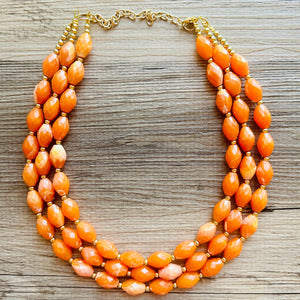 Clementine Statement Necklace, chunky bib beaded jewelry, Summer orange necklace, beaded acrylic jewelry orange 3 strand geometric