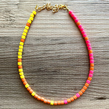 Load image into Gallery viewer, 18K Gold Block Layering Pink Yellow Orange Beaded 1 Strand Necklace, Colorful Jewelry, Chunky statement, jelly bean necklace confetti