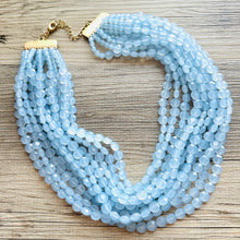 Load image into Gallery viewer, Vintage 11 Strand Light Blue Breeze Beaded Necklace jewelry, beaded chunky statement necklace, aqua bridesmaid necklace, bridal jewelry