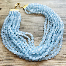 Load image into Gallery viewer, Vintage 11 Strand Light Blue Breeze Beaded Necklace jewelry, beaded chunky statement necklace, aqua bridesmaid necklace, bridal jewelry