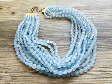 Load image into Gallery viewer, Vintage 11 Strand Light Blue Breeze Beaded Necklace jewelry, beaded chunky statement necklace, aqua bridesmaid necklace, bridal jewelry