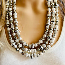 Load image into Gallery viewer, She Has Arrived chunky statement necklace, silver gray big bead jewelry gifts for women, bib jewelry Multi-Strand beaded rhinestone diamond