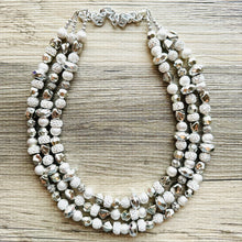 Load image into Gallery viewer, She Has Arrived chunky statement necklace, silver gray big bead jewelry gifts for women, bib jewelry Multi-Strand beaded rhinestone diamond