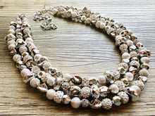 Load image into Gallery viewer, She Has Arrived chunky statement necklace, silver gray big bead jewelry gifts for women, bib jewelry Multi-Strand beaded rhinestone diamond