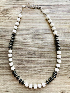 Black & White Necklace OOAK multi strand jewelry, bib beaded chunky statement necklace, black necklace, bridesmaid necklace silver