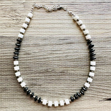 Load image into Gallery viewer, Black &amp; White Necklace OOAK multi strand jewelry, bib beaded chunky statement necklace, black necklace, bridesmaid necklace silver