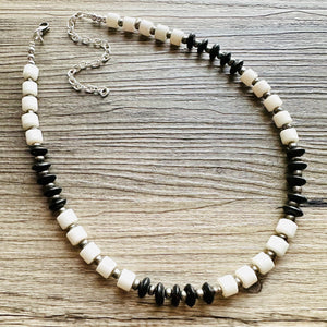 Black & White Necklace OOAK multi strand jewelry, bib beaded chunky statement necklace, black necklace, bridesmaid necklace silver