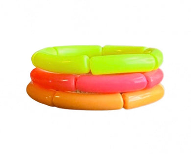 Happy Day Rainbow Stretch Bracelets, Elbow Bead Bracelets, hot pink orange neon yellow green purple jewelry, stretch stacking bracelets