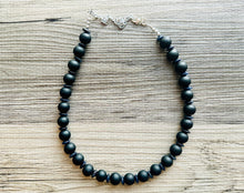 Load image into Gallery viewer, Black Wood Necklace, single strand jewelry, ball beaded chunky statement necklace, black necklace, drop black resin earrings tie dye glass