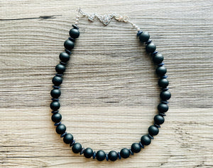 Black Wood Necklace, single strand jewelry, ball beaded chunky statement necklace, black necklace, drop black resin earrings tie dye glass