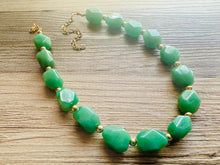 Load image into Gallery viewer, Clover Green Polished Agate GemStone Necklace green gold statement necklace jewelry, long beaded statement layering necklace gemstone