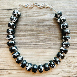 Black & White Chunky Statement Necklace single Strand Beaded jewelry, bridesmaid bib wedding, white bubble necklace resin