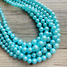 Load image into Gallery viewer, Turquoise Graduated Necklace, 5 strand jewelry, round beaded chunky statement necklace, blue necklace, light blue jewelry, formal drop long