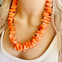 Load image into Gallery viewer, Orange Geometric Single Strand Big Beaded Statement Necklace, orange Jewelry, orange beaded necklace, orange bridesmaid necklace jewelry