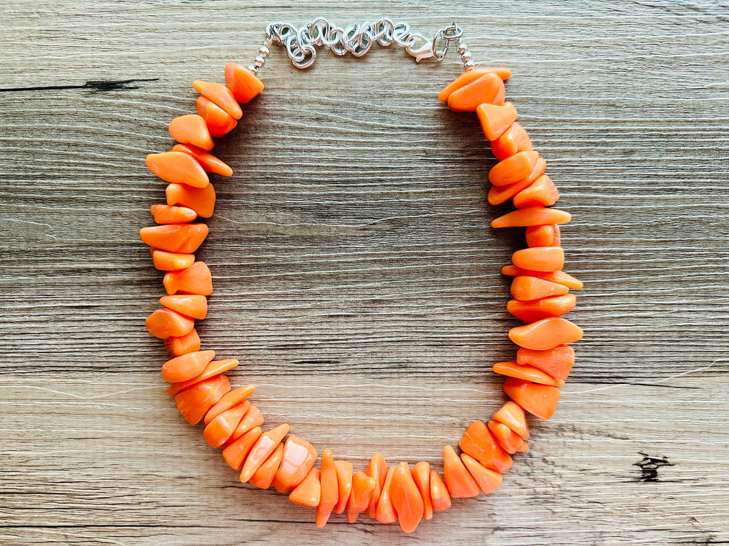 Orange Geometric Single Strand Big Beaded Statement Necklace, orange Jewelry, orange beaded necklace, orange bridesmaid necklace jewelry