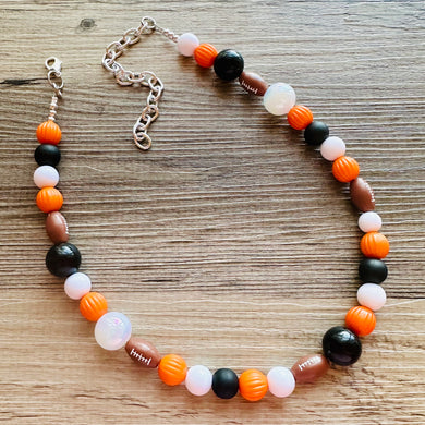 Orange Single Strand Necklace white black Jewelry, Chunky statement orange college football game mom team colors gemstone basketball spirit