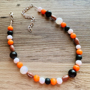 Orange Single Strand Necklace white black Jewelry, Chunky statement orange college football game mom team colors gemstone basketball spirit