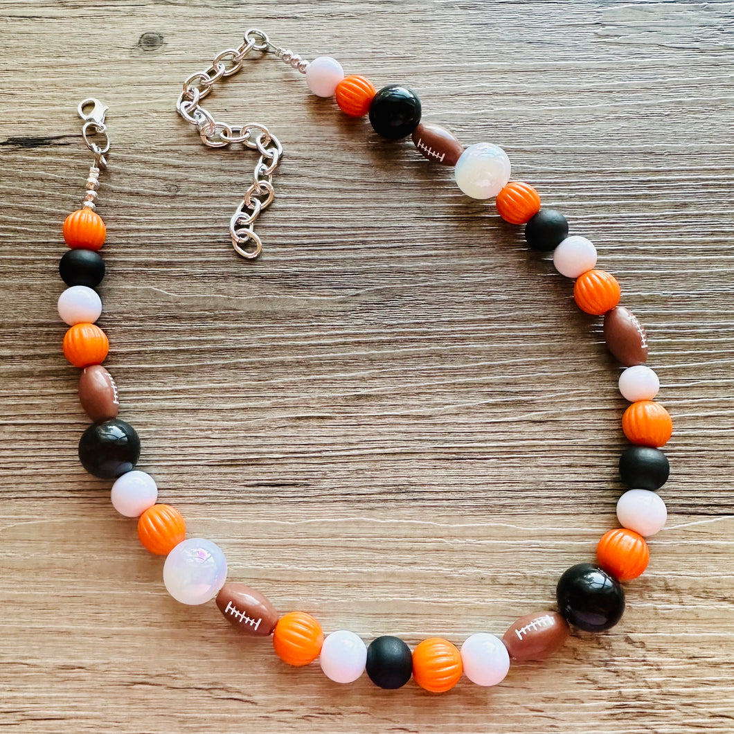 Orange Single Strand Necklace white black Jewelry, Chunky statement orange college football game mom team colors gemstone basketball spirit