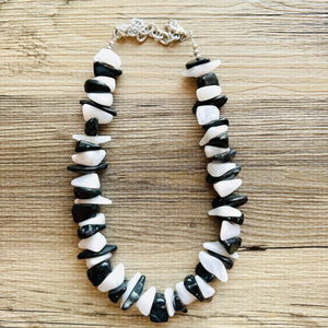 Black & White Chunky Statement Necklace single Strand Beaded jewelry, bridesmaid bib wedding, white bubble necklace resin