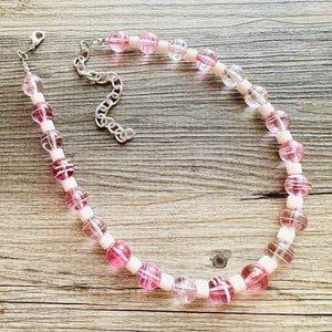 Sweetheart blush pink Single Strand Big Beaded Statement Necklace, pink Jewelr, pink beaded necklace, bridesmaid necklace, Valentine