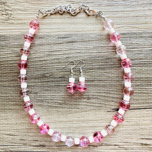 Sweetheart blush pink Single Strand Big Beaded Statement Necklace, pink Jewelr, pink beaded necklace, bridesmaid necklace, Valentine