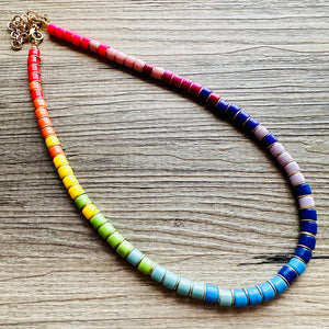 18K Gold Block Layering Rainbow Beaded 1 Strand Necklace, Colorful Jewelry, Chunky statement necklace, jelly bean necklace confetti pride