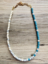 Load image into Gallery viewer, 18K Gold Block Layering Cream &amp; Blue Beaded 1 Strand Necklace, Colorful Jewelry, Chunky statement necklace, jelly bean necklace confetti