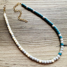 Load image into Gallery viewer, 18K Gold Block Layering Cream &amp; Blue Beaded 1 Strand Necklace, Colorful Jewelry, Chunky statement necklace, jelly bean necklace confetti