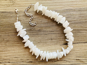 White Spikey Chunky Statement Necklace single Strand Beaded jewelry, bridesmaid bib wedding, white bubble necklace resin