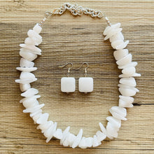 Load image into Gallery viewer, White Spikey Chunky Statement Necklace single Strand Beaded jewelry, bridesmaid bib wedding, white bubble necklace resin