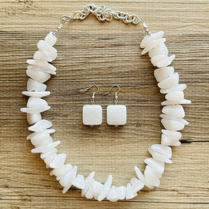 White Spikey Chunky Statement Necklace single Strand Beaded jewelry, bridesmaid bib wedding, white bubble necklace resin