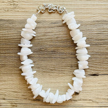 Load image into Gallery viewer, White Spikey Chunky Statement Necklace single Strand Beaded jewelry, bridesmaid bib wedding, white bubble necklace resin