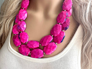 Lover Necklace Pink Statement, chunky bib beaded jewelry, Valentine blush hot pink beaded electric heart Valentines Day tie dye