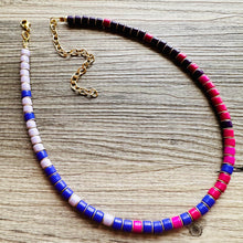 Load image into Gallery viewer, 18K Gold Block Layering Pink &amp; Purple Beaded 1 Strand Necklace, Colorful Jewelry, Chunky statement necklace, jelly bean necklace confetti