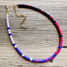 Load image into Gallery viewer, 18K Gold Block Layering Pink &amp; Purple Beaded 1 Strand Necklace, Colorful Jewelry, Chunky statement necklace, jelly bean necklace confetti