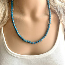 Load image into Gallery viewer, Cadet Blue Block Layering Gunmetal Silver Ombré Beaded 1 Strand Necklace, Colorful Jewelry, neutral statement jelly bean necklace confetti